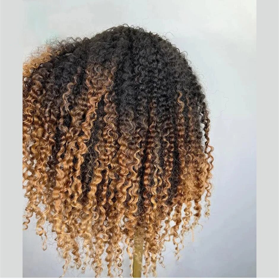 Ombre Honey Blonde Brown Deep Wave Glueless HD Frontal Wig Highlight Kinky Curly Lace Front Wigs For Women