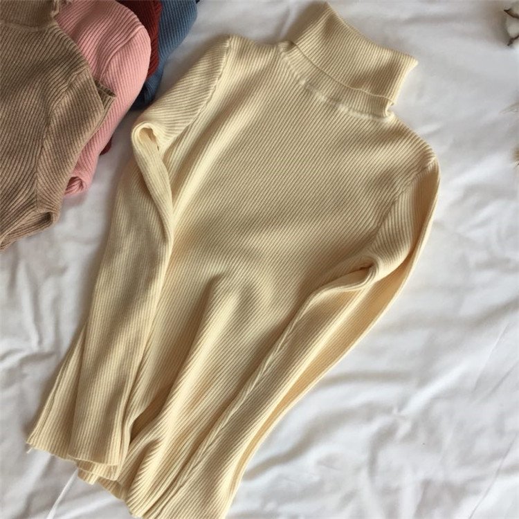 2024 Autumn Winter Long Sleeve Thick Sweater Women Knitted Ribbed Pullover Sweater Slim Jumper Soft Warm Turtleneck for female