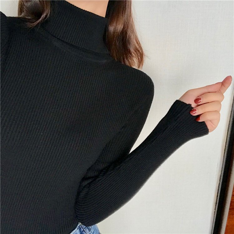 2024 Autumn Winter Long Sleeve Thick Sweater Women Knitted Ribbed Pullover Sweater Slim Jumper Soft Warm Turtleneck for female