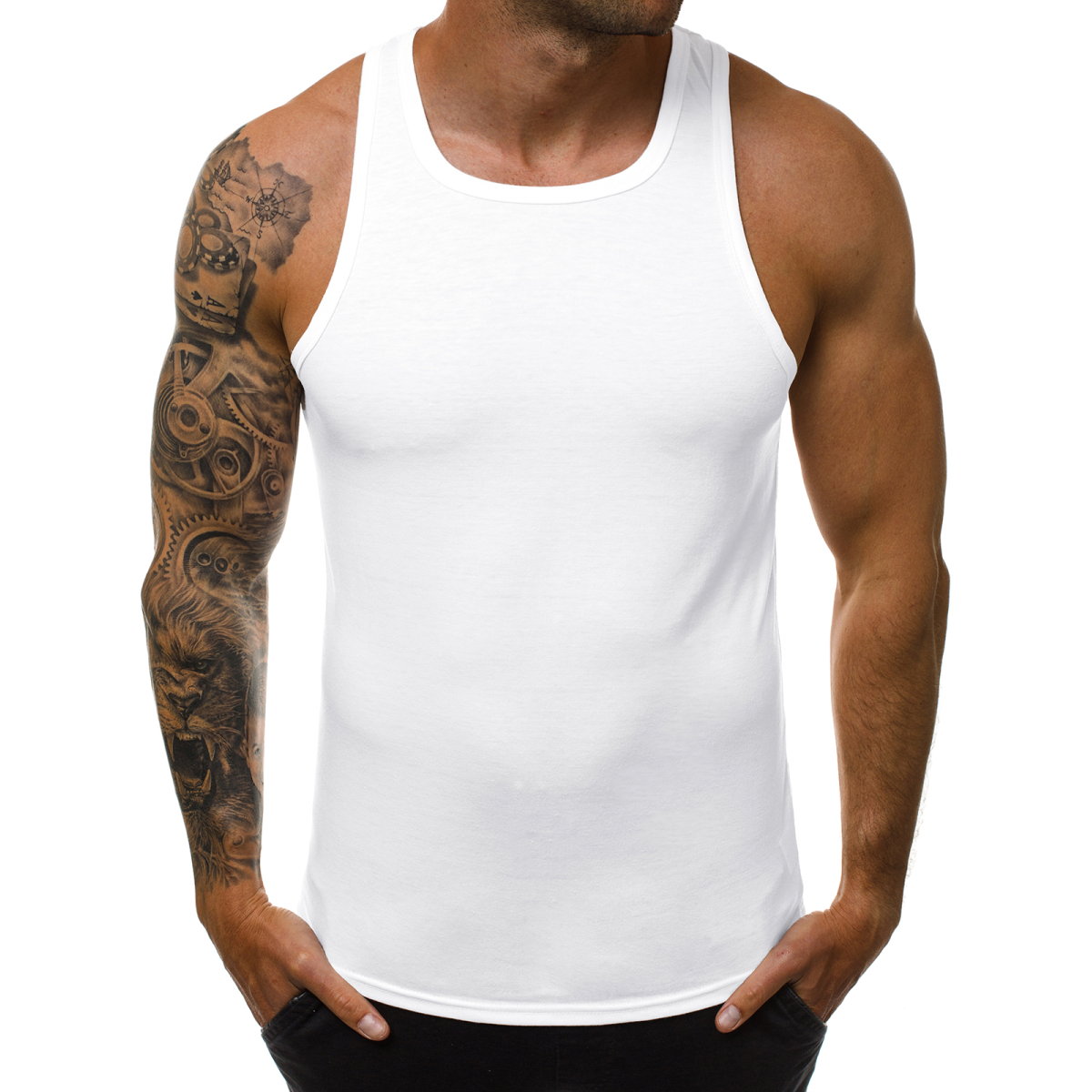 OEM Custom Men's Singlet 100% Cotton Mens Breathable Top Tank Square Tank Tops Singlets For Gym Workout From Bangladesh