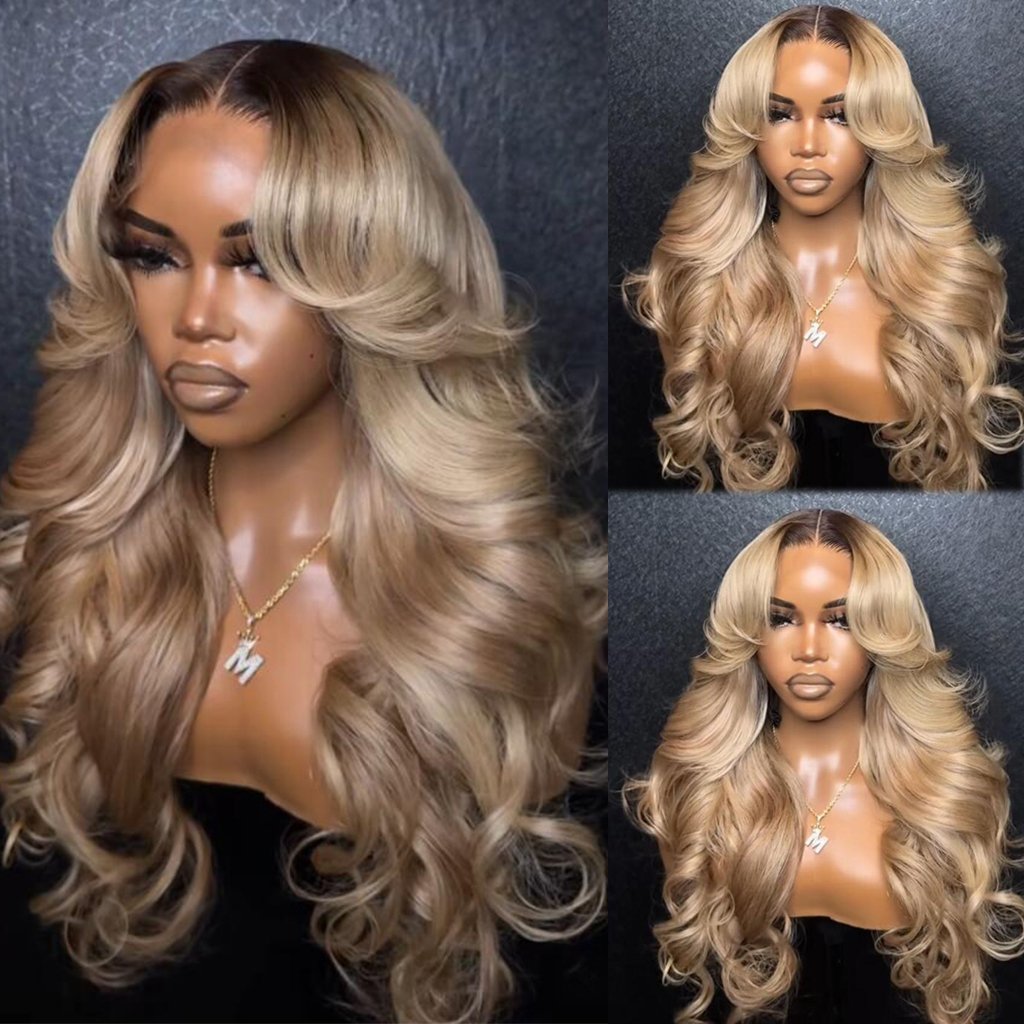 European Hair Double Drawn Wave Ombre Blonde Human Hair Wigs for Women Cuticle Aligned Transparent HD Human Hair Lace Front Wigs