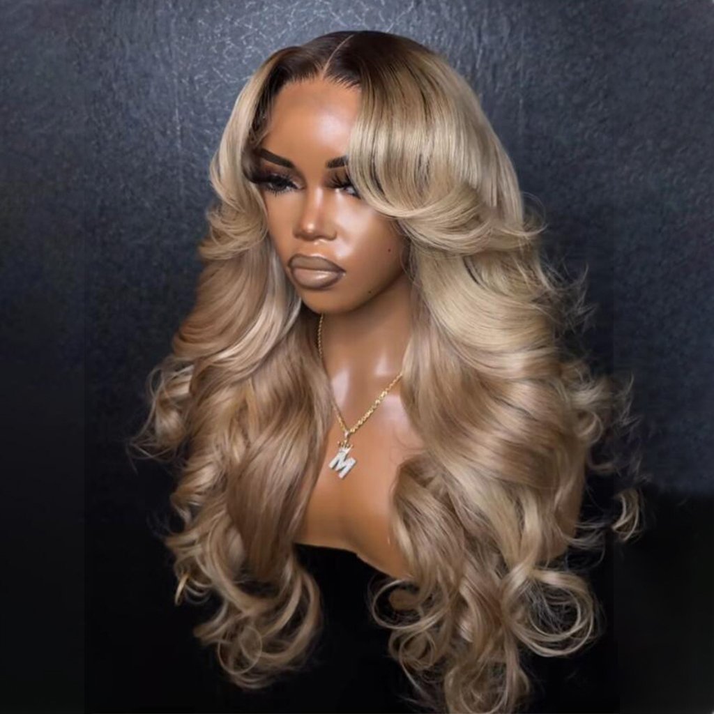 European Hair Double Drawn Wave Ombre Blonde Human Hair Wigs for Women Cuticle Aligned Transparent HD Human Hair Lace Front Wigs