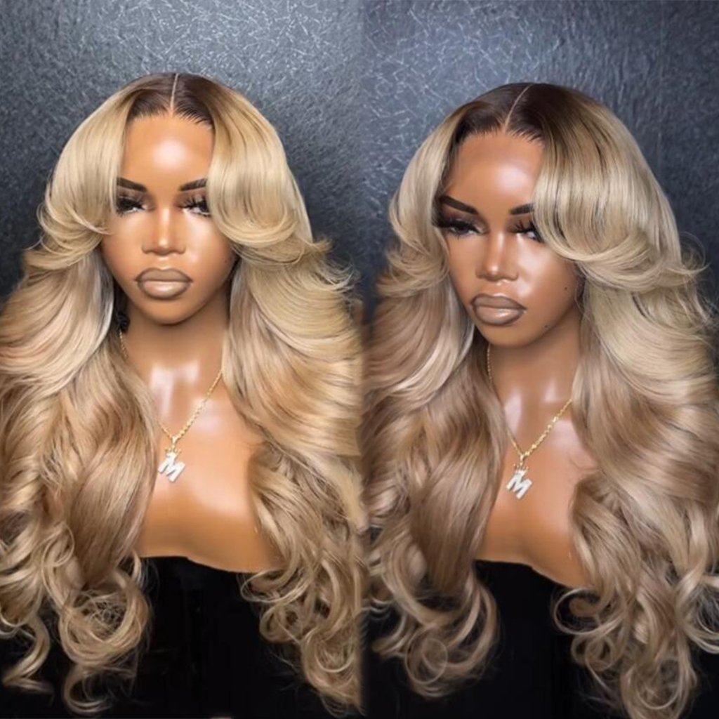 European Hair Double Drawn Wave Ombre Blonde Human Hair Wigs for Women Cuticle Aligned Transparent HD Human Hair Lace Front Wigs