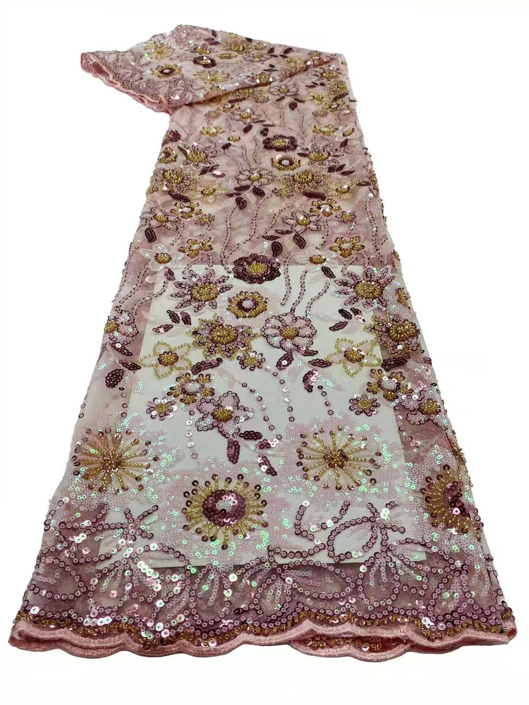 Factory Direct China Delicate Floral Sequin Embroidery Fabric New Sequin Lace Bead Beautiful Lines