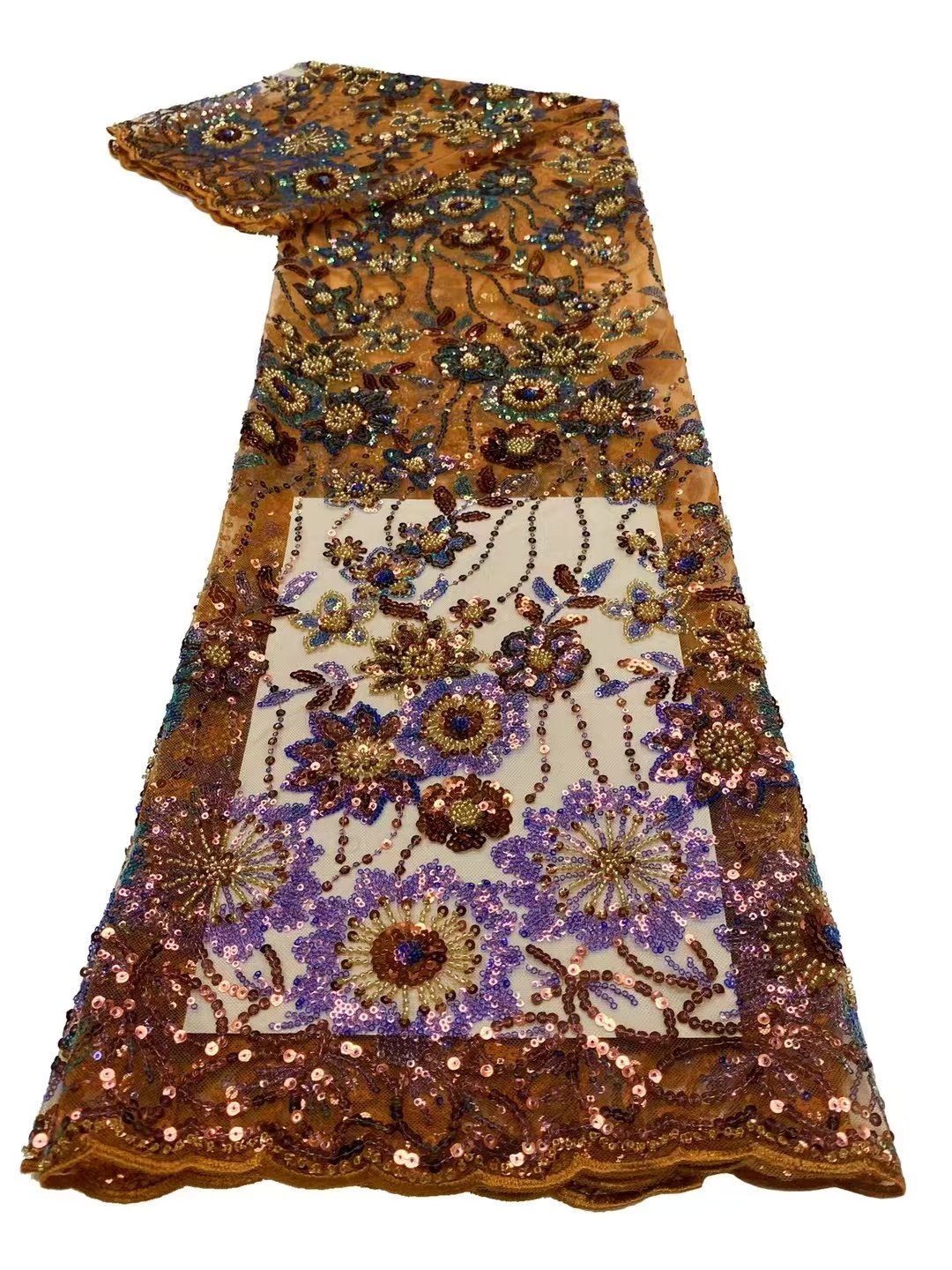 Factory Direct China Delicate Floral Sequin Embroidery Fabric New Sequin Lace Bead Beautiful Lines