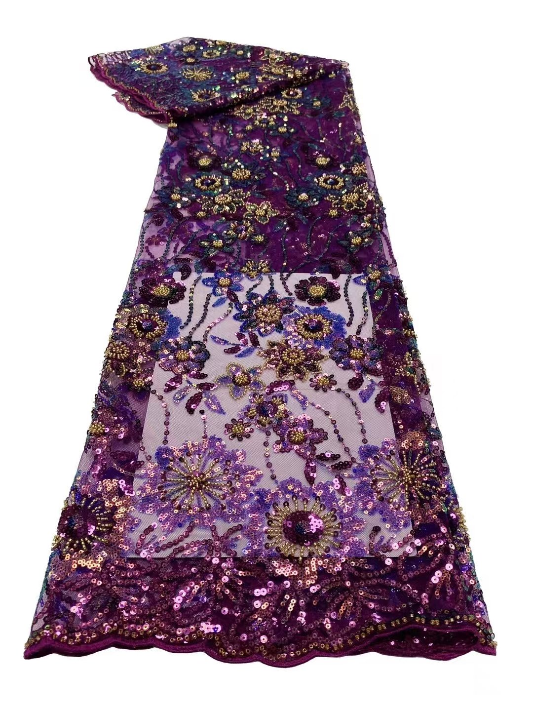 Factory Direct China Delicate Floral Sequin Embroidery Fabric New Sequin Lace Bead Beautiful Lines