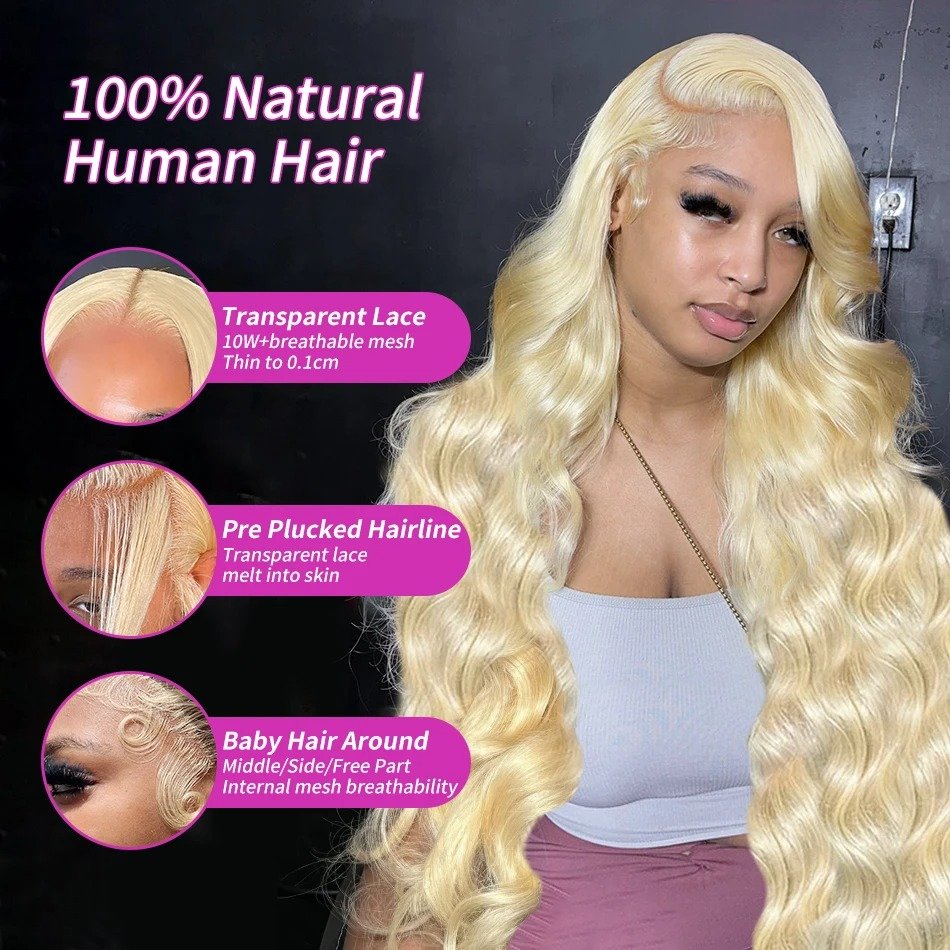 30inch Body Wave 613 transparent 13x4 hd lace full frontal wig straight body wave 613 blonde brazilian human hair full lace wigs