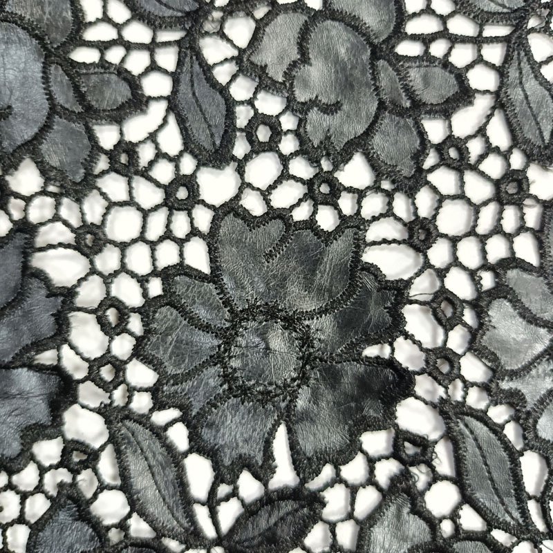 E-104 pu leather laser cut fashion flower design dress fabric for women wedding dress