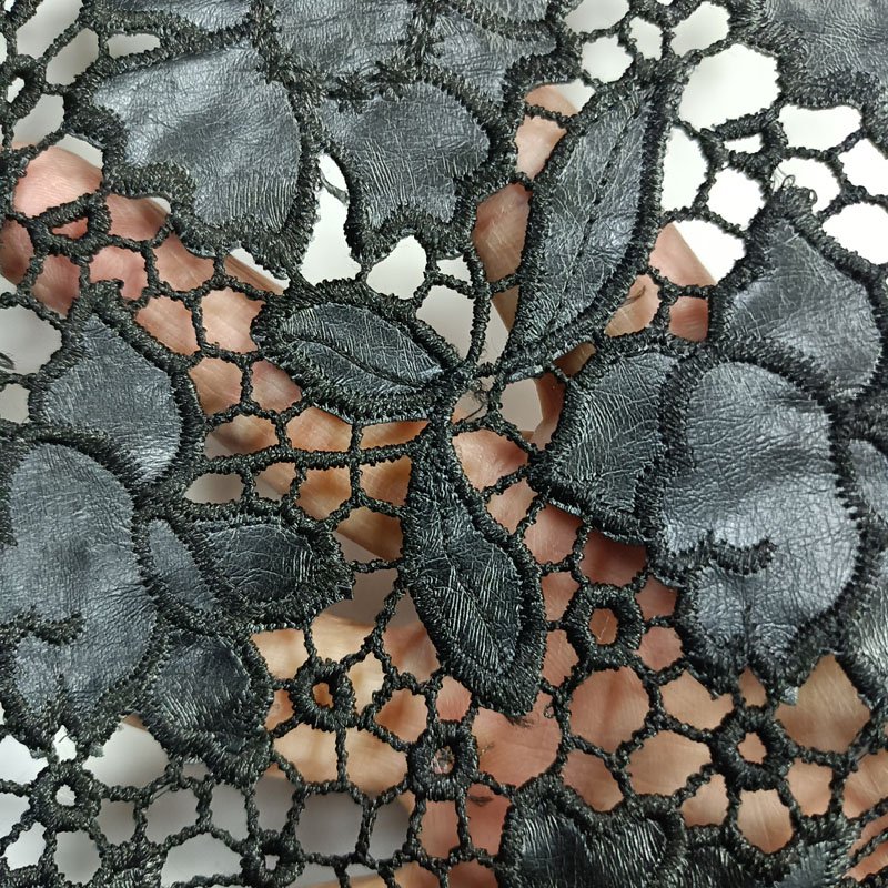 E-104 pu leather laser cut fashion flower design dress fabric for women wedding dress