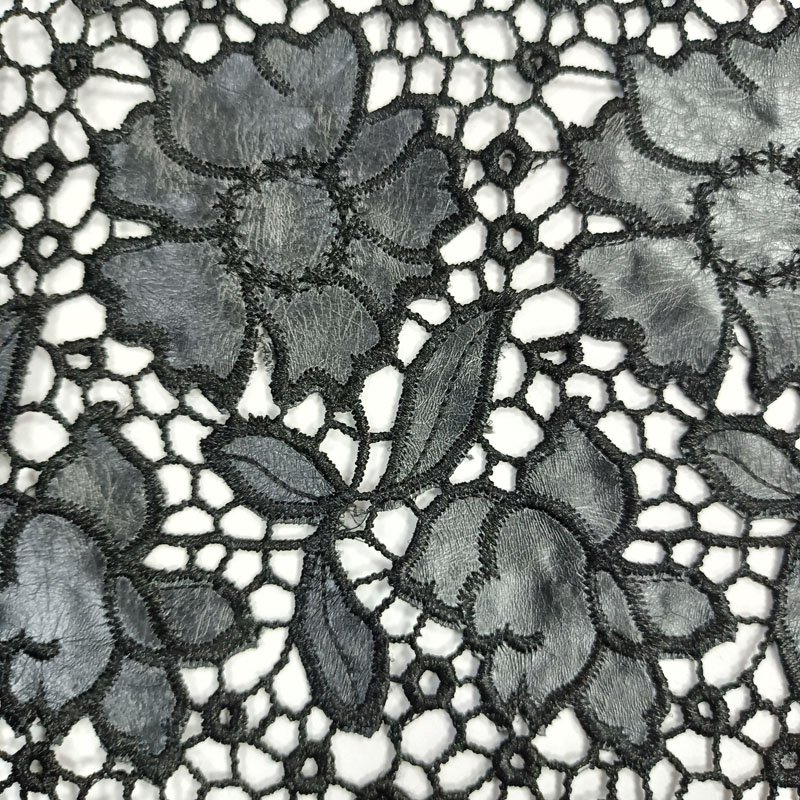 E-104 pu leather laser cut fashion flower design dress fabric for women wedding dress