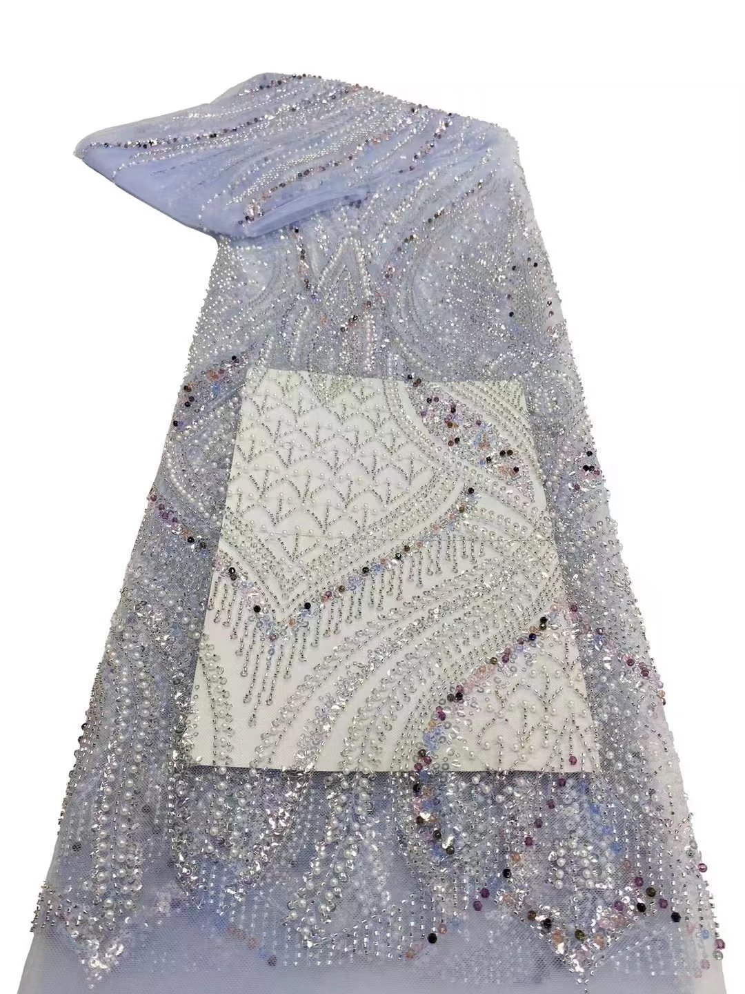 Heavy Beaded Lace Fabric Fully Sequins Wholesale New Beads Lace Fabric With Pearl Wedding Dresses Luxury