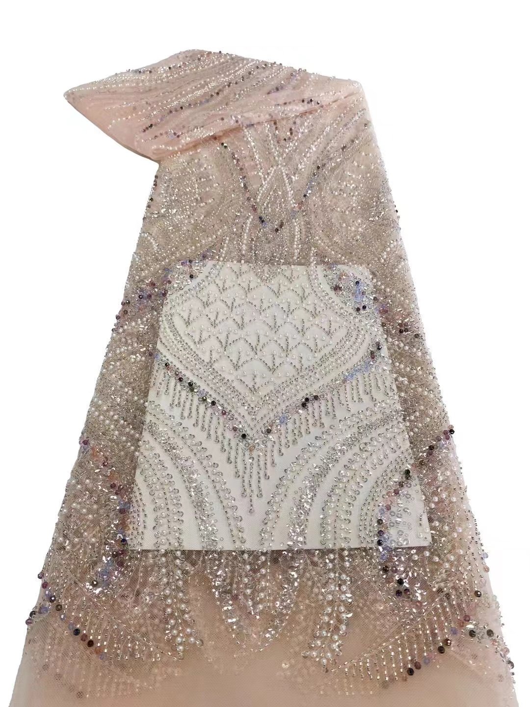 Heavy Beaded Lace Fabric Fully Sequins Wholesale New Beads Lace Fabric With Pearl Wedding Dresses Luxury