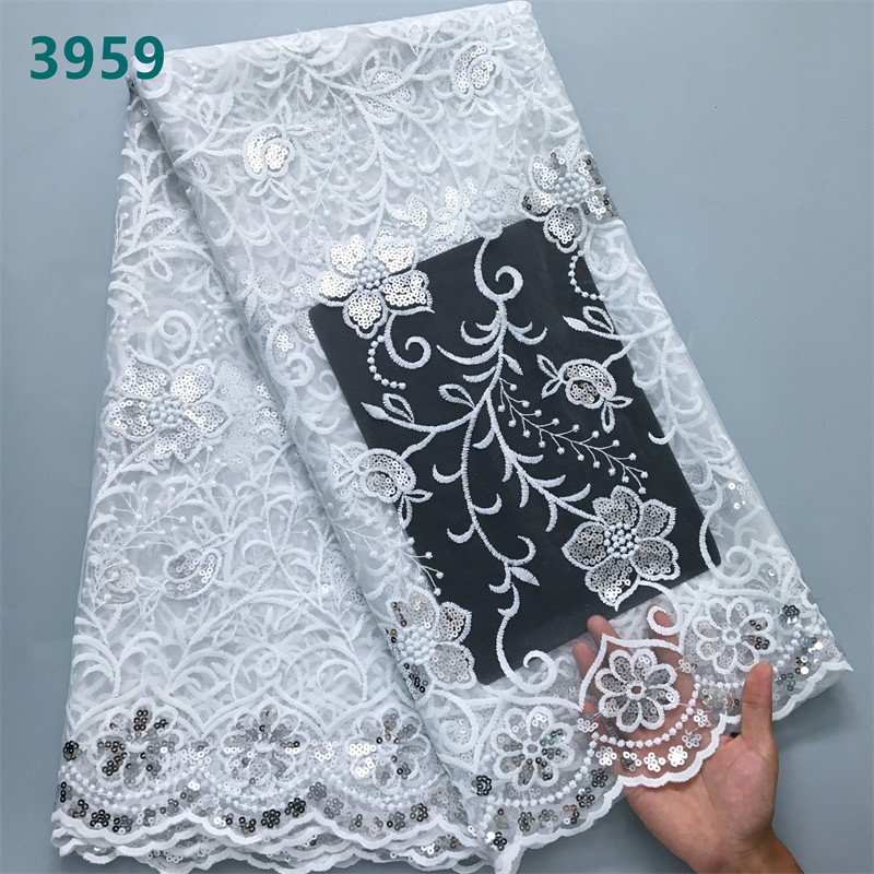 Wholesale Sequins African Mesh Woman Lace Fabric High Quality 2024 Nigerian Net Lace Fabrics for Sewing Wedding Dresses 3959