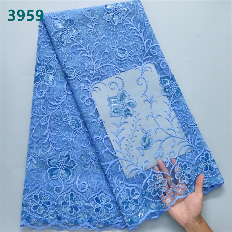 Wholesale Sequins African Mesh Woman Lace Fabric High Quality 2024 Nigerian Net Lace Fabrics for Sewing Wedding Dresses 3959