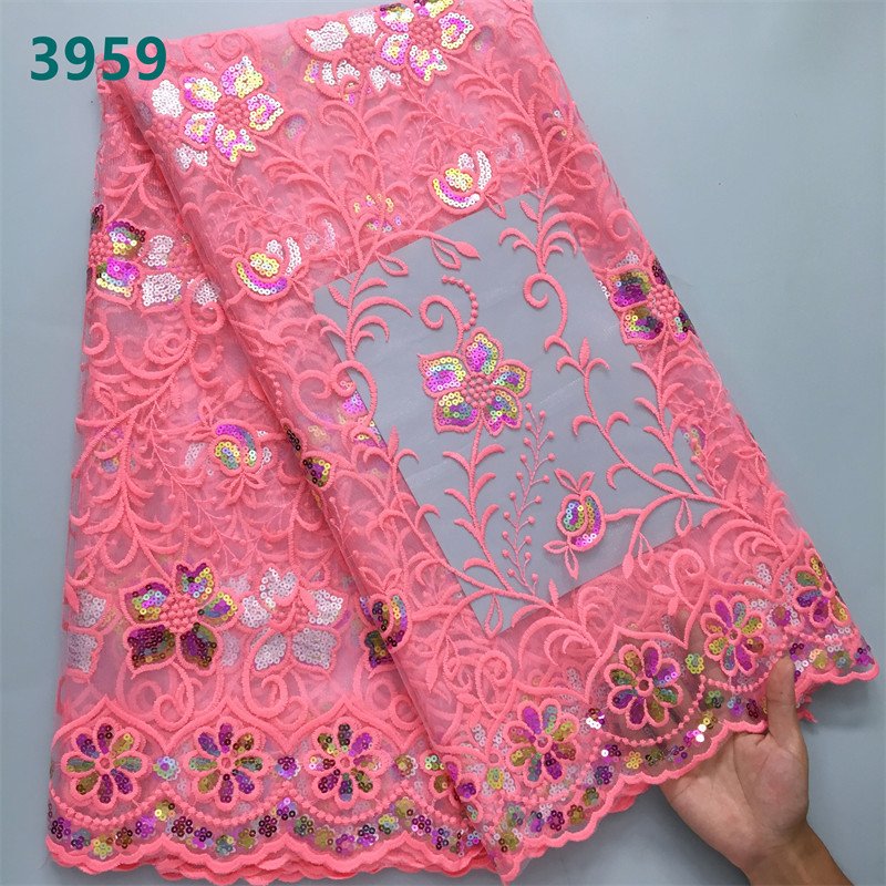 Wholesale Sequins African Mesh Woman Lace Fabric High Quality 2024 Nigerian Net Lace Fabrics for Sewing Wedding Dresses 3959