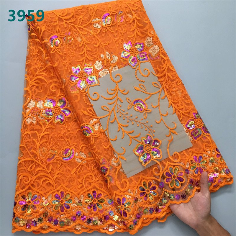 Wholesale Sequins African Mesh Woman Lace Fabric High Quality 2024 Nigerian Net Lace Fabrics for Sewing Wedding Dresses 3959