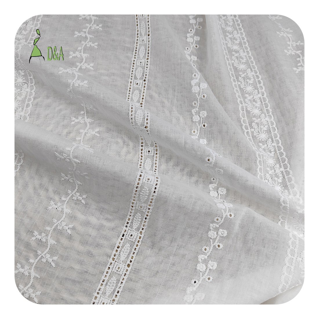 High Quality White 100% Cotton Embroidery Voile Fabric Stock Available For Garment