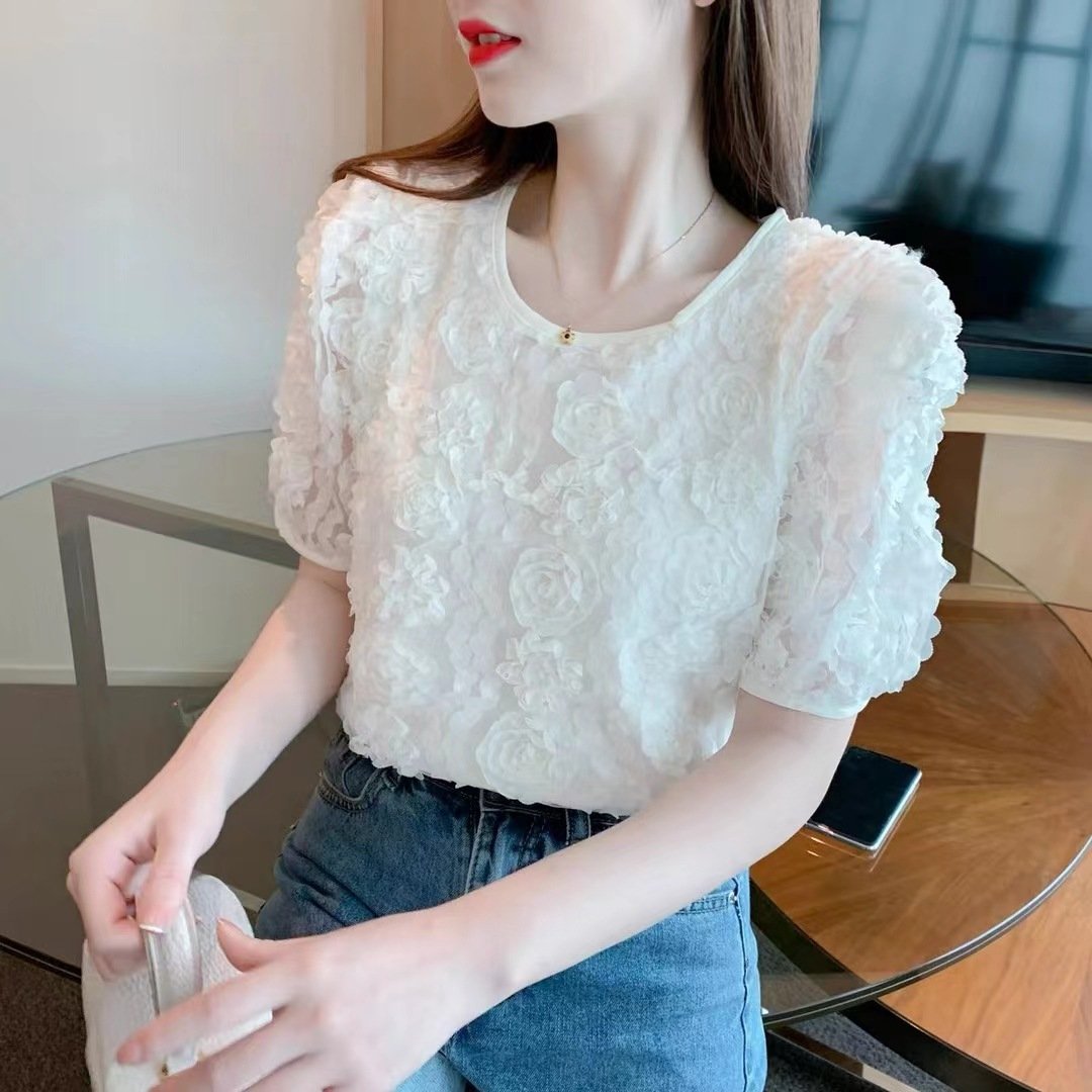 Multi-color mesh embroidery fabric 3d three-dimensional chrysanthemum rose children's dress lace embroidery fabric