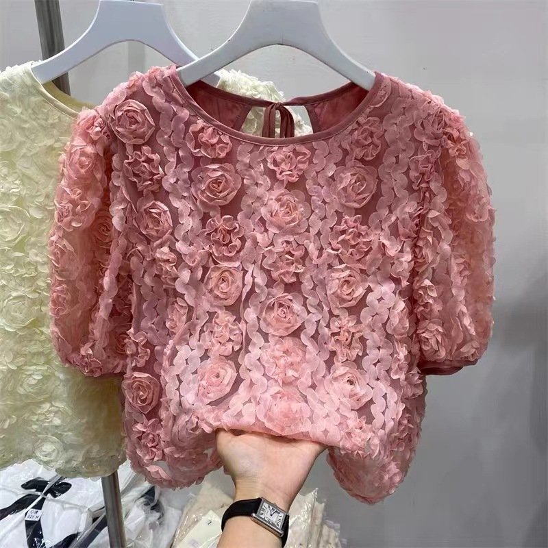 Multi-color mesh embroidery fabric 3d three-dimensional chrysanthemum rose children's dress lace embroidery fabric