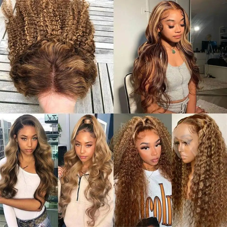 Cheap Colored P4/27 Highlight Brazilian Human Hair 13x4 Transparent Lace Front Wigs For Women Wholesale Lace Frontal Wigs Vendor
