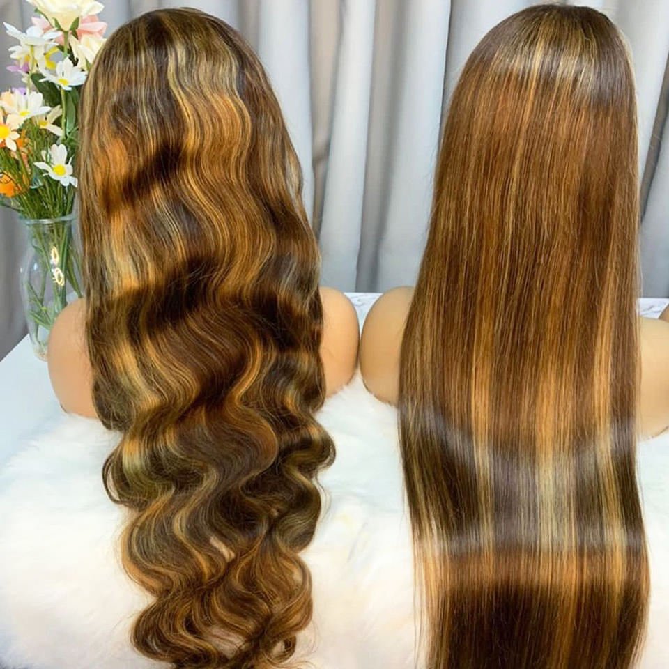 Cheap Colored P4/27 Highlight Brazilian Human Hair 13x4 Transparent Lace Front Wigs For Women Wholesale Lace Frontal Wigs Vendor