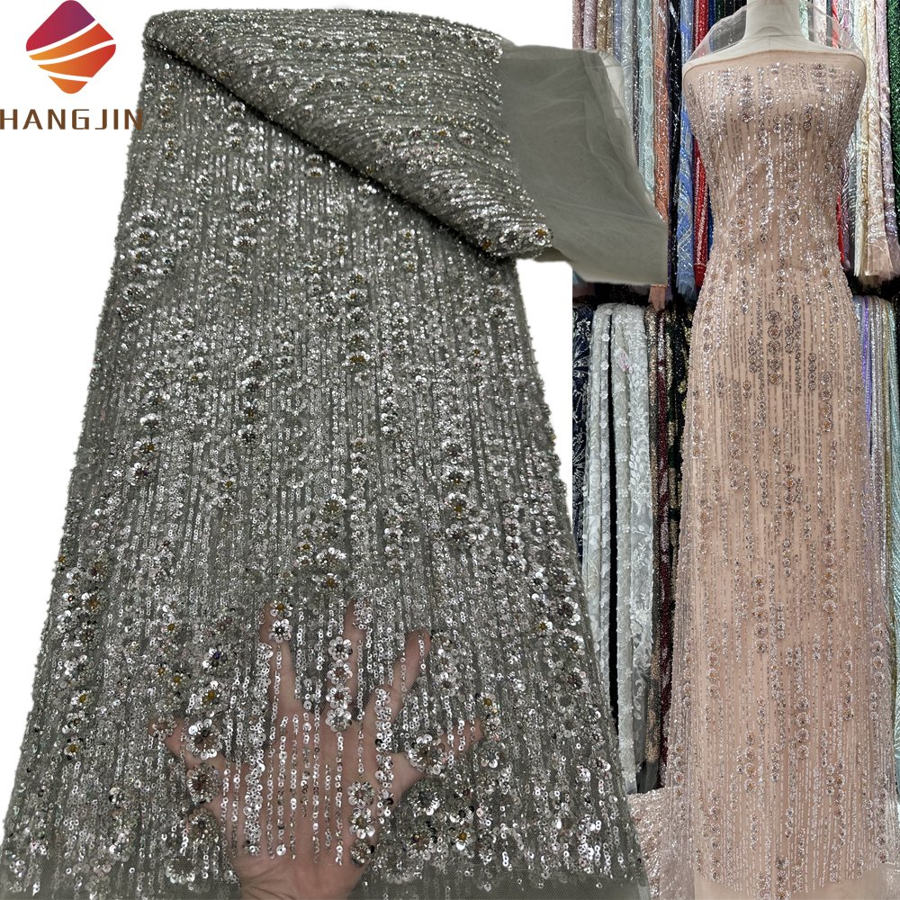 Wholesale Beautiful 3D Embroidery Beaded Lace Fabric High Quality Mesh Beads Tulle Embroidery Sequins Laces For Wedding Dress