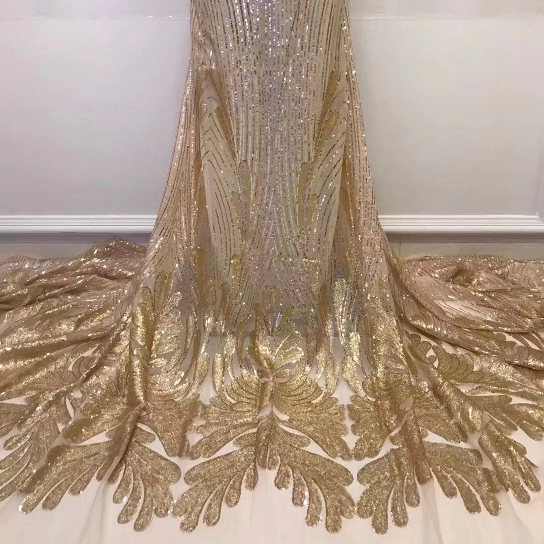 2023 new Luxury African Sequins Lace Fabric Golden Net Embroidery fabric For Nigerian Wedding Party Dress