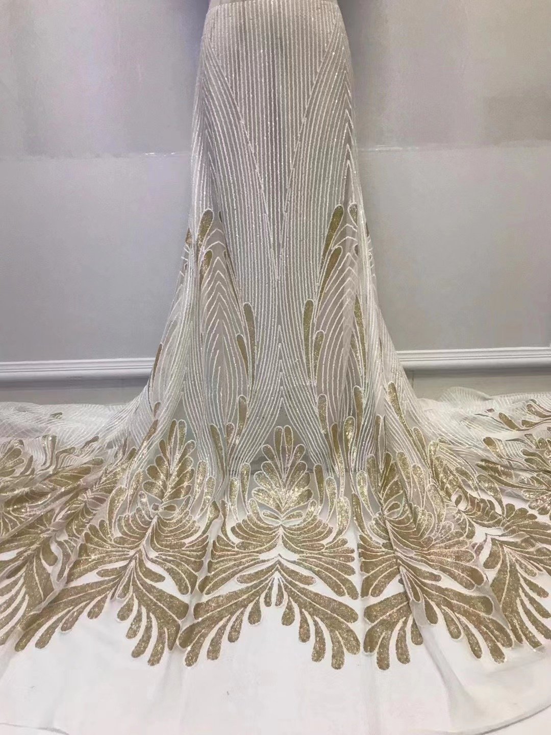 2023 new Luxury African Sequins Lace Fabric Golden Net Embroidery fabric For Nigerian Wedding Party Dress