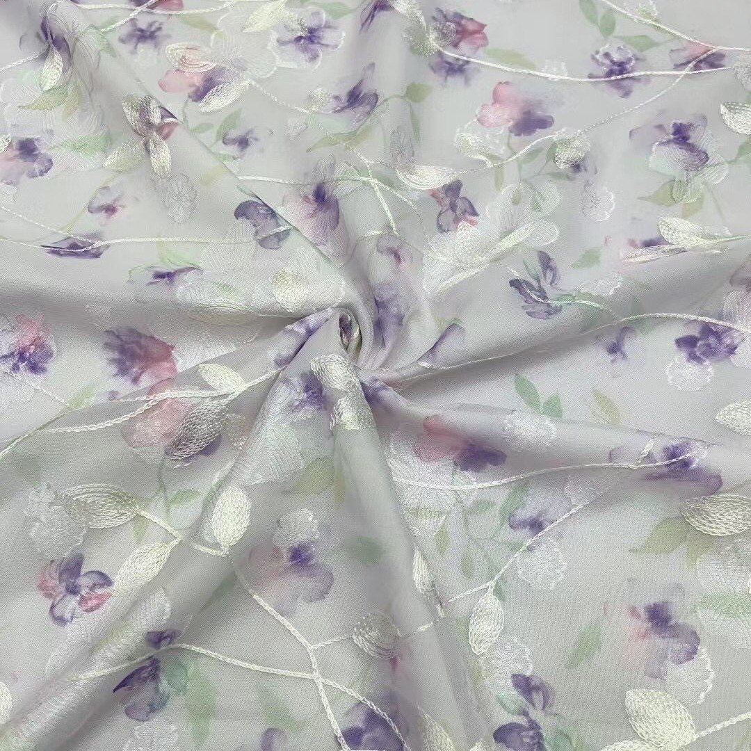 Chiffon printed hollow multi-color printed hollow embroidery small fresh dress fabric