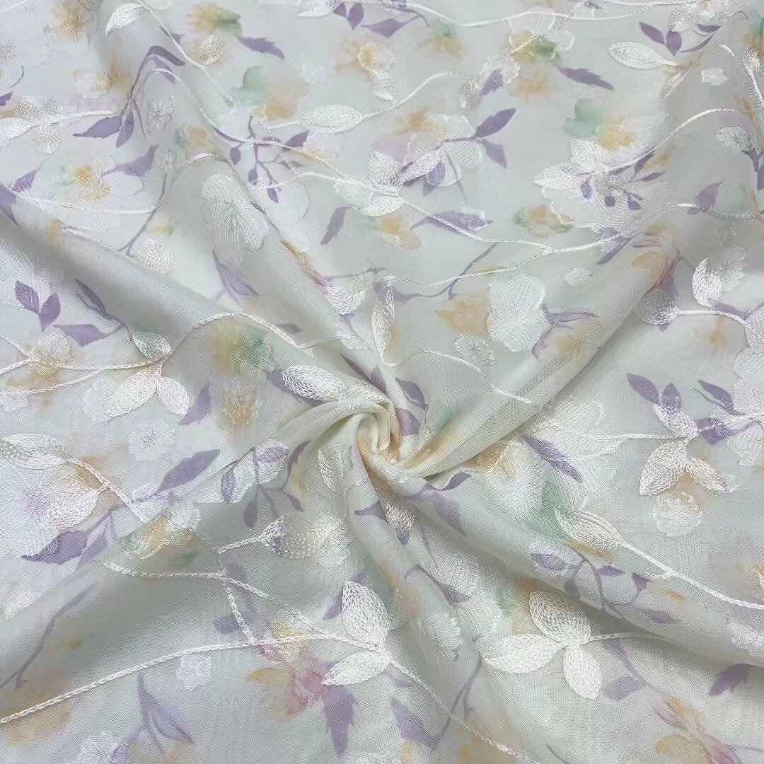 Chiffon printed hollow multi-color printed hollow embroidery small fresh dress fabric