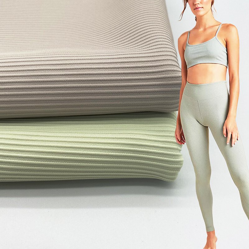 Compression encapsulation Ribbed strip knit nylon spandex high strength elastic fabric for gym bras and leggings