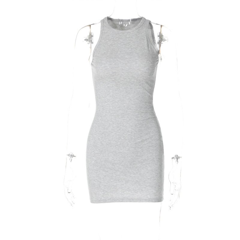 X15638C Ribbed Solid O Neck Sleeveless Sexy Bodycon Mini Dress Summer Women Fashion Outfits Streetwear Party Festival Wholesale