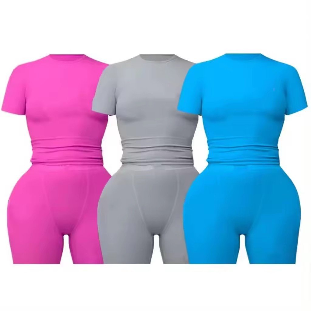 hot pink poly ribbed t shirt and box shorts 2 two pieces lounge wear dupe loungewear summer set for women clothing outfit 2024