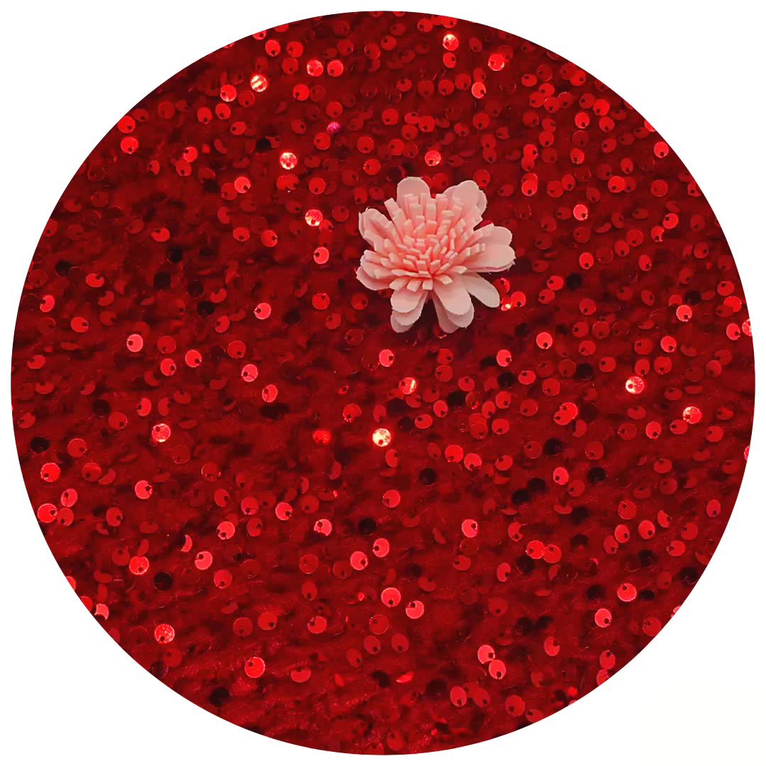 Ready Stock 5mm Shiny Multi-color Sequin Velvet Fabric Fashion 3D Embroidery Holographic Sequin Fabric