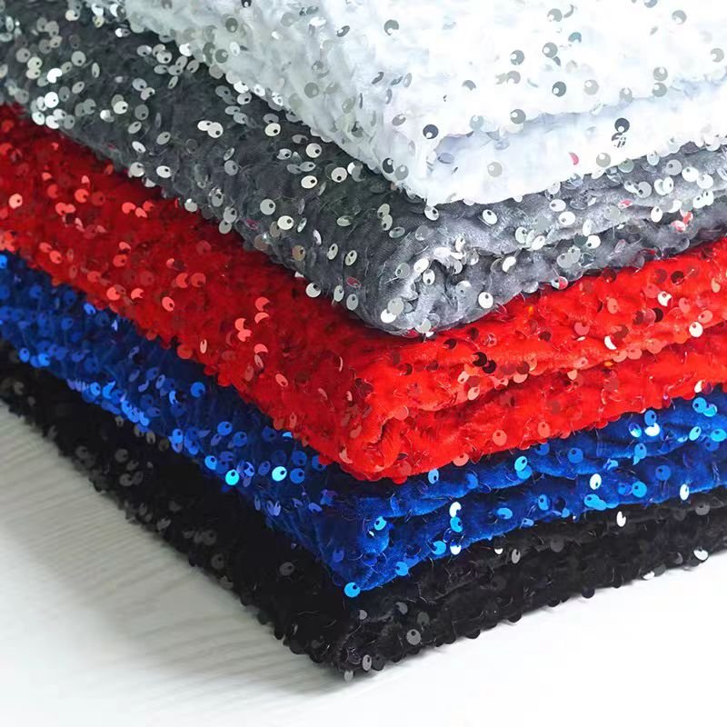 Ready Stock 5mm Shiny Multi-color Sequin Velvet Fabric Fashion 3D Embroidery Holographic Sequin Fabric