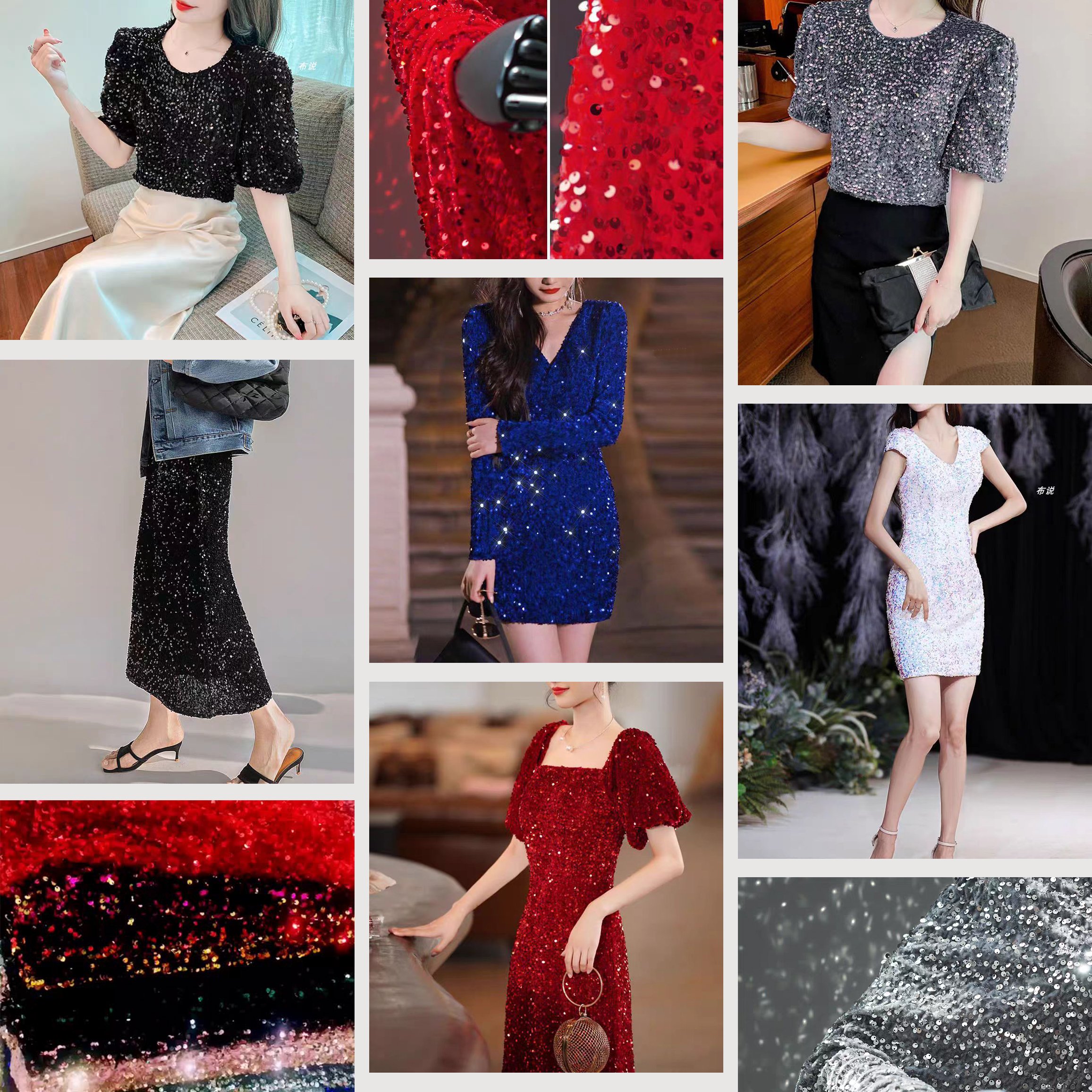 Ready Stock 5mm Shiny Multi-color Sequin Velvet Fabric Fashion 3D Embroidery Holographic Sequin Fabric