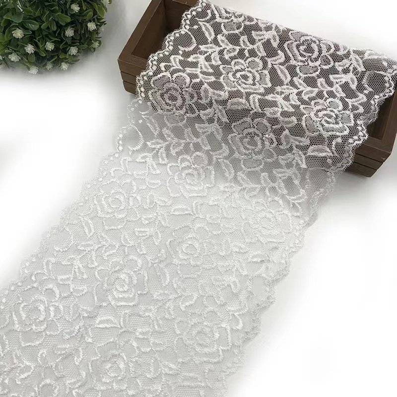 18CM Multi-Colored Spandex Stretch Lace Trim Women High Party Mesh Big Fancy Embroidered Rose Ribbon Elastic Lace Trimming