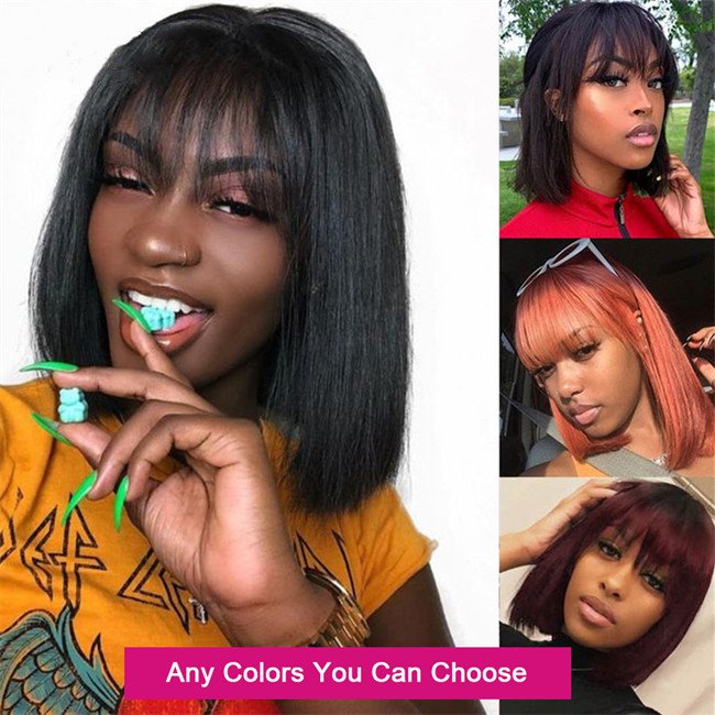 Short Wigs Bob Wig, Cheap Bob Wigs Glueless Bob Wigs with Bangs Human Hair Raw Peruvian Lace Cheap Price Black Front, 8-14 Inch