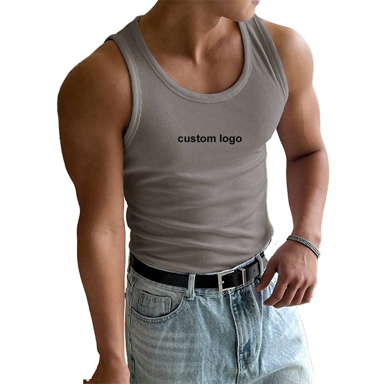 bank luxury cotton man tank top knitted running workout gym streetwear custom logo stringer rib tank top