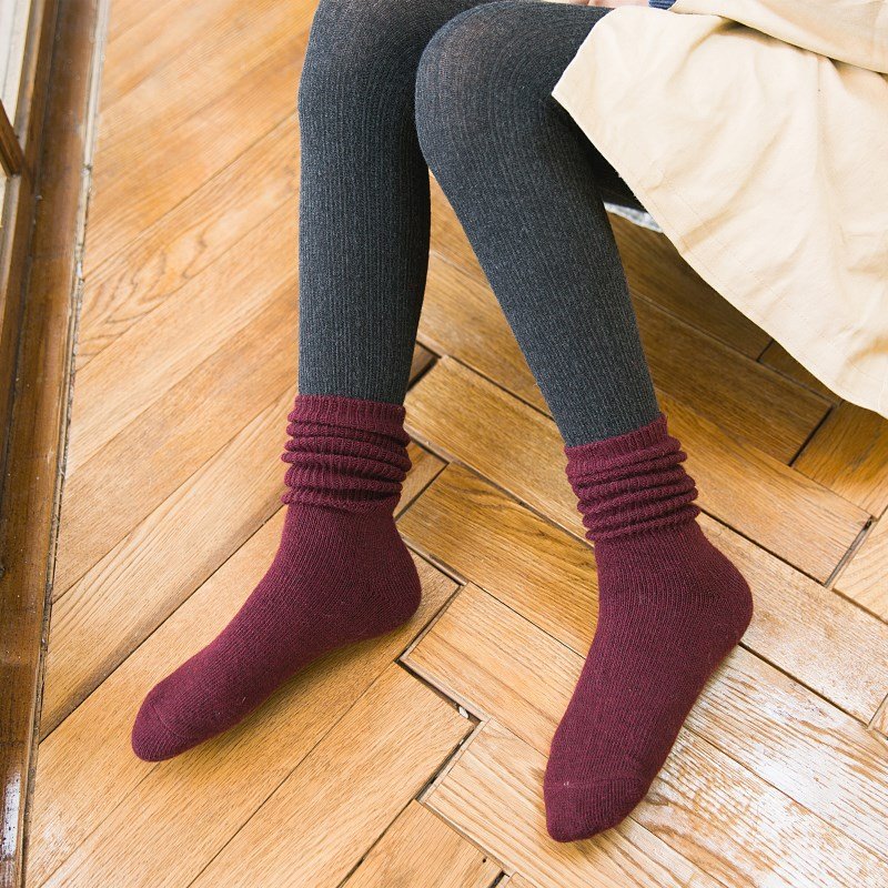 BONYPONY High School Girls Funky Bubble Loose Socks Women's Ribbed Style Turn Cuff Warm Thick Knit Wool Socks