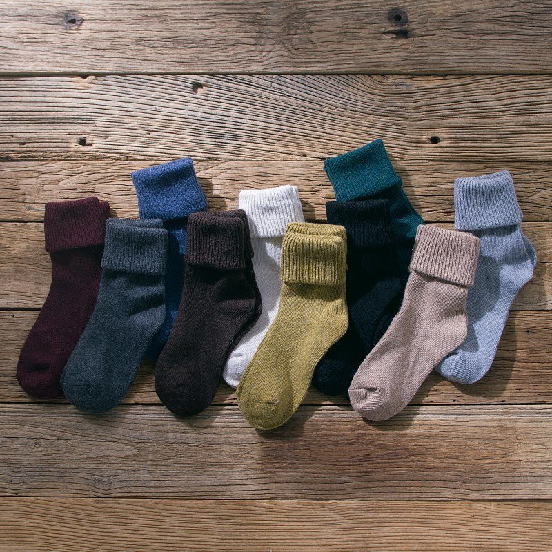 BONYPONY High School Girls Funky Bubble Loose Socks Women's Ribbed Style Turn Cuff Warm Thick Knit Wool Socks