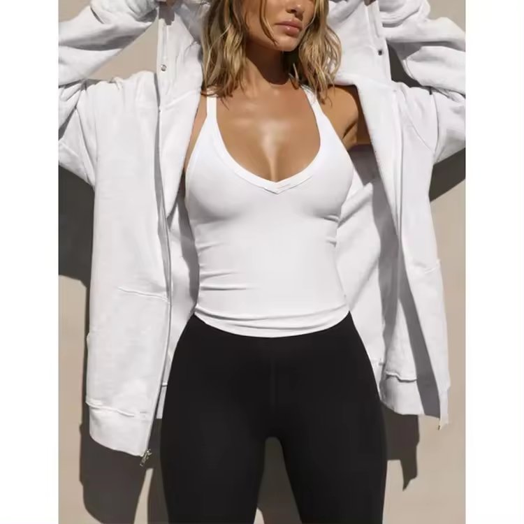 2024 High Quality Fitted Basic Women's Tank Tops Custom Logo White Ribbed Tank Top Women