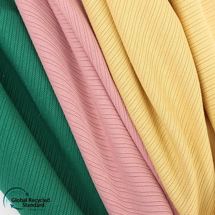 Lady Cloth Dress Eco-friendly GRS Rib 97%Recycle Polyester 3%Spandex 250gsm Ready-to-ship Goods RPET Knitting Recycle Fabric