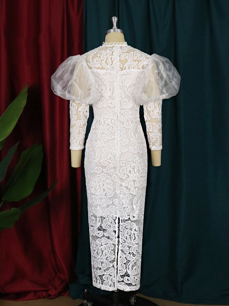 See Through Puff African Lace Fabric Robes Plus Size Women's Dresses