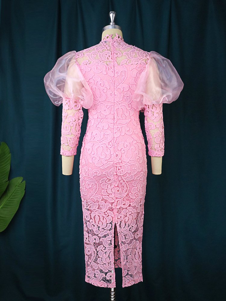 See Through Puff African Lace Fabric Robes Plus Size Women's Dresses