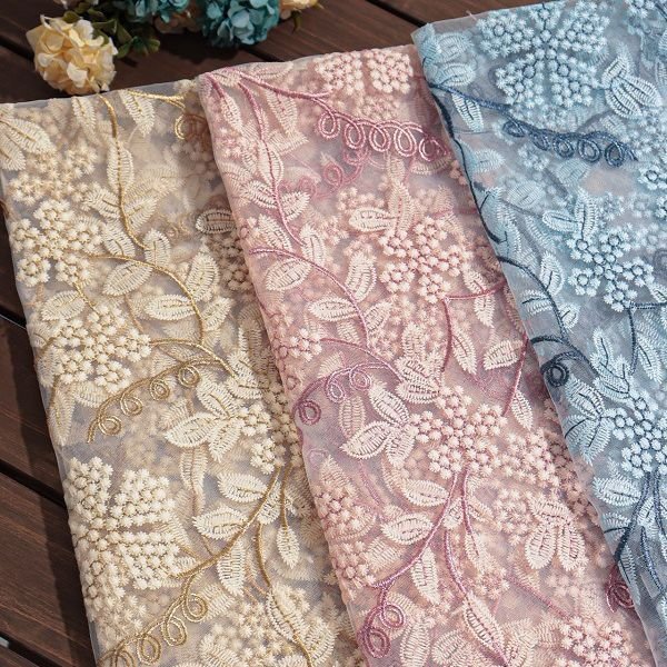 Popular Wedding Lace Fabric Net Embroidery Fabric Lace Floral Embroidery Lace Fabric Milk Silk For Dress