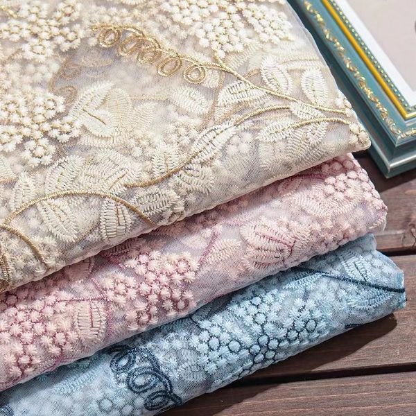 Popular Wedding Lace Fabric Net Embroidery Fabric Lace Floral Embroidery Lace Fabric Milk Silk For Dress