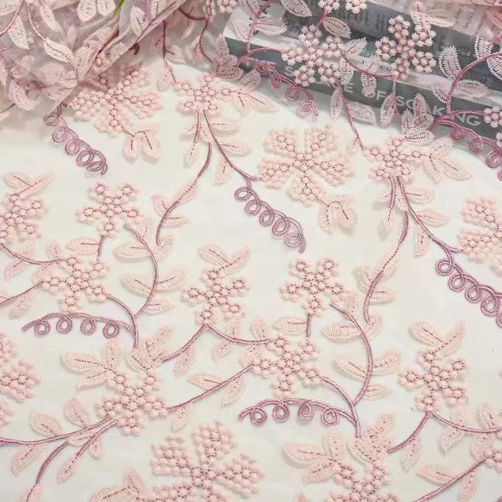 Popular Wedding Lace Fabric Net Embroidery Fabric Lace Floral Embroidery Lace Fabric Milk Silk For Dress