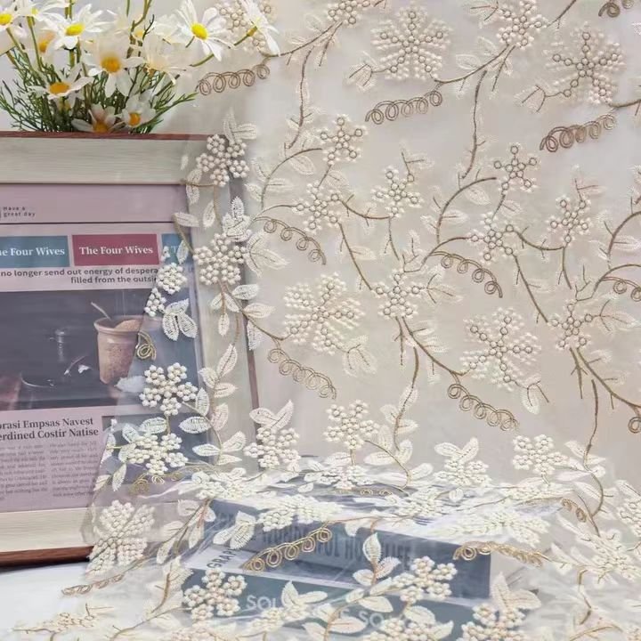 Popular Wedding Lace Fabric Net Embroidery Fabric Lace Floral Embroidery Lace Fabric Milk Silk For Dress