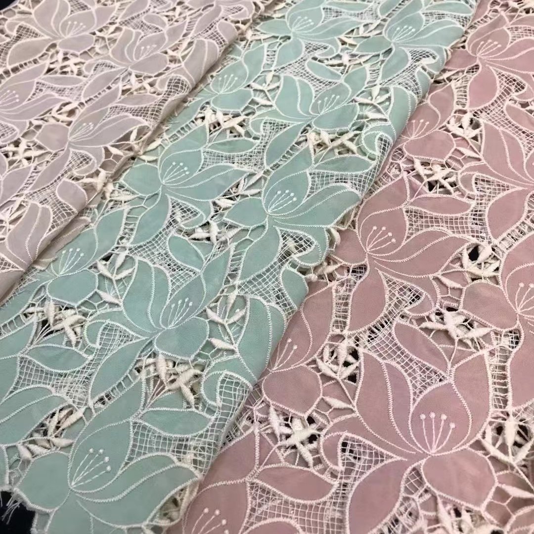 Latest Crepe de chine Handcut Chiffon Embroidery Designer Dress lace Fabric